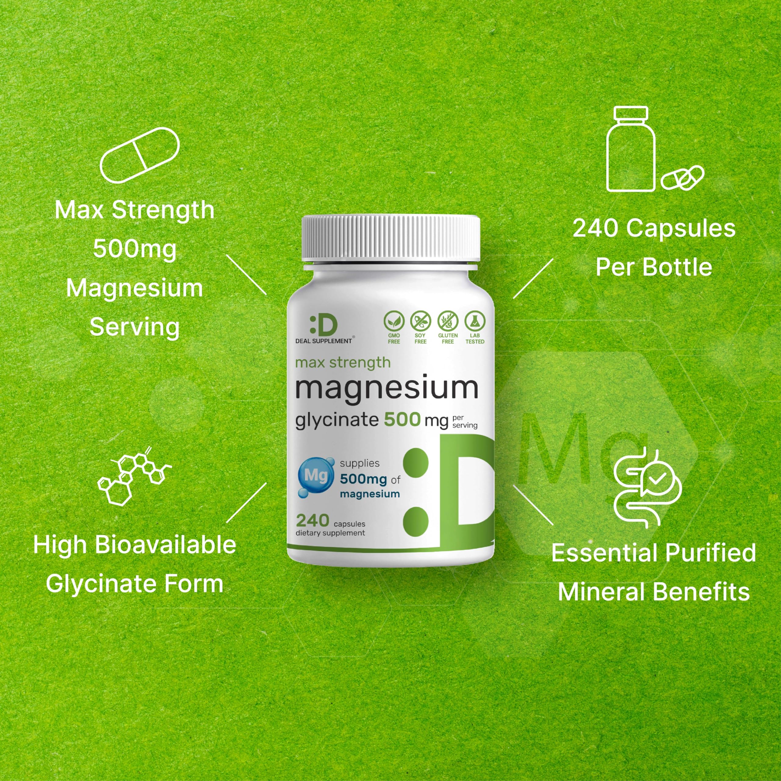 Foto 4 | Suplemento De Magnesio Deal Supplement Max Strength 500 Mg - Venta Internacional.