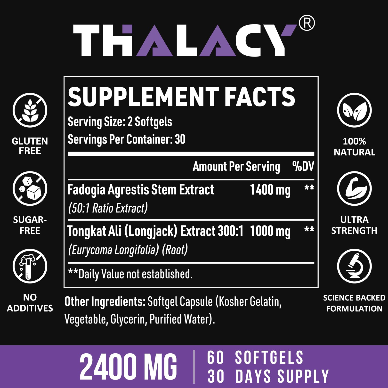 Foto 3 pulgar | Suplemento Thalacy Fadogia Agrestis 1400 Mg Y Tongkat Ali 1000 Mg - Venta Internacional.