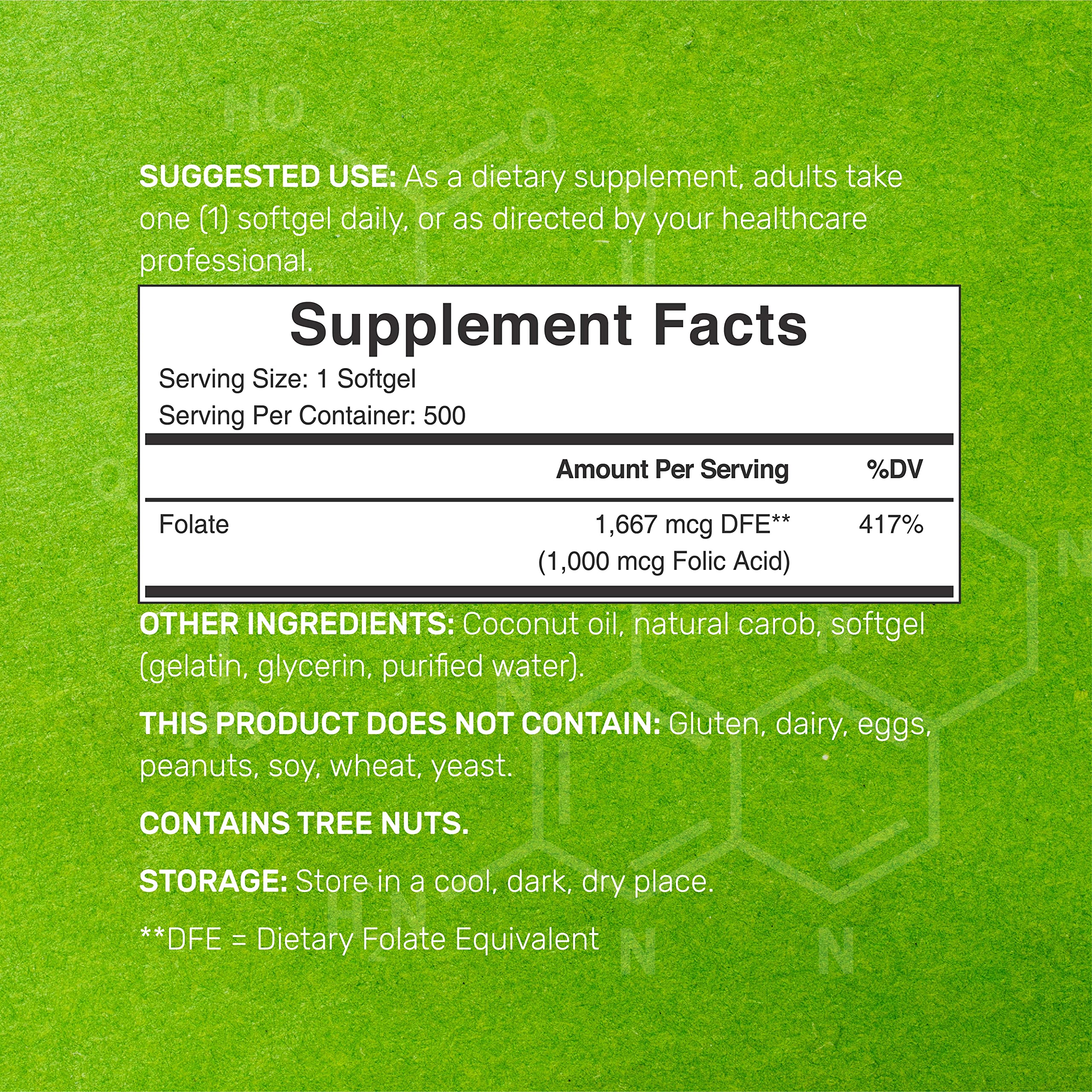 Foto 3 pulgar | Suplemento De Vitaminas Prenatales, Ácido Fólico, 1000 Mcg, 500 Cápsulas Blandas - Venta Internacional.