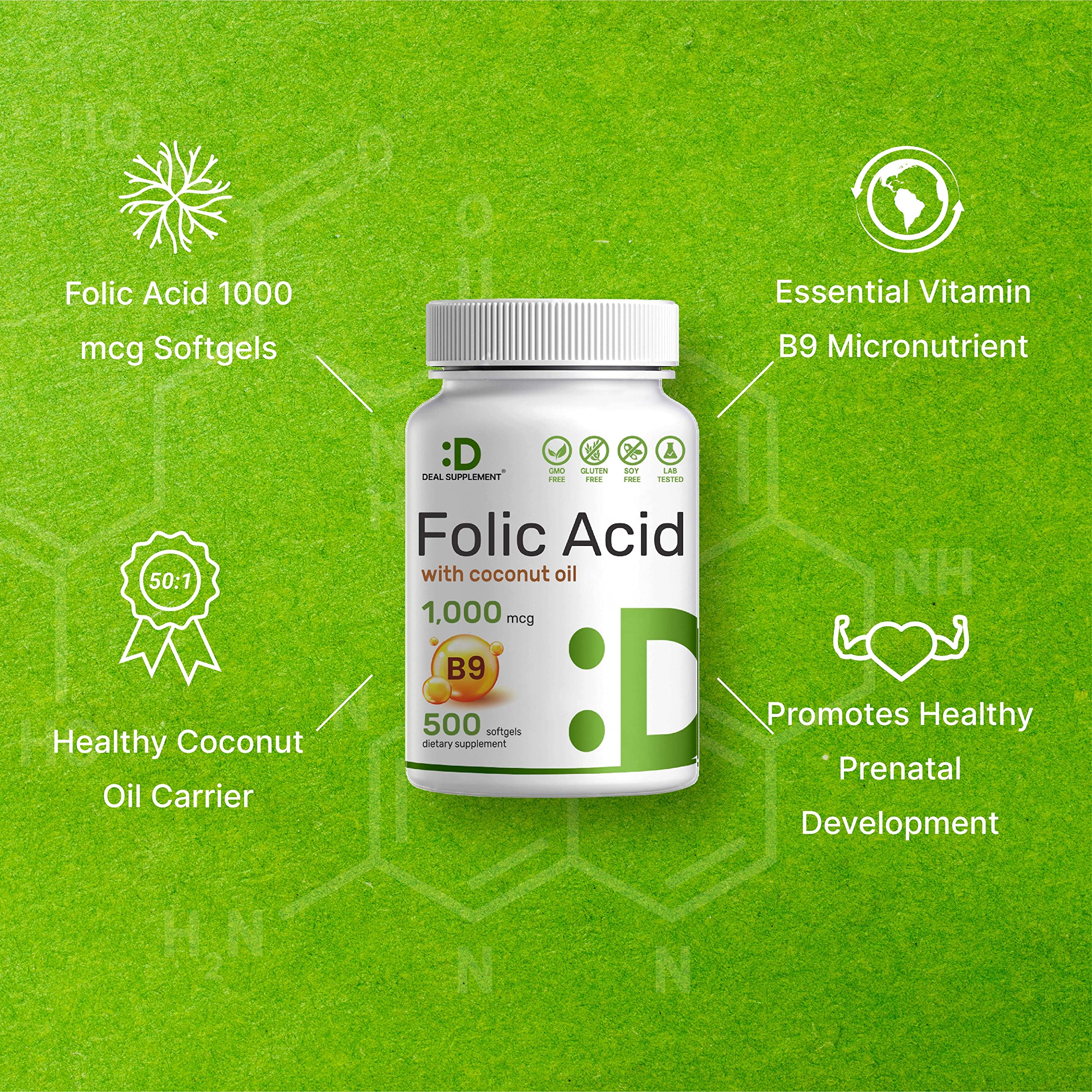 Foto 5 pulgar | Suplemento De Vitaminas Prenatales, Ácido Fólico, 1000 Mcg, 500 Cápsulas Blandas - Venta Internacional.