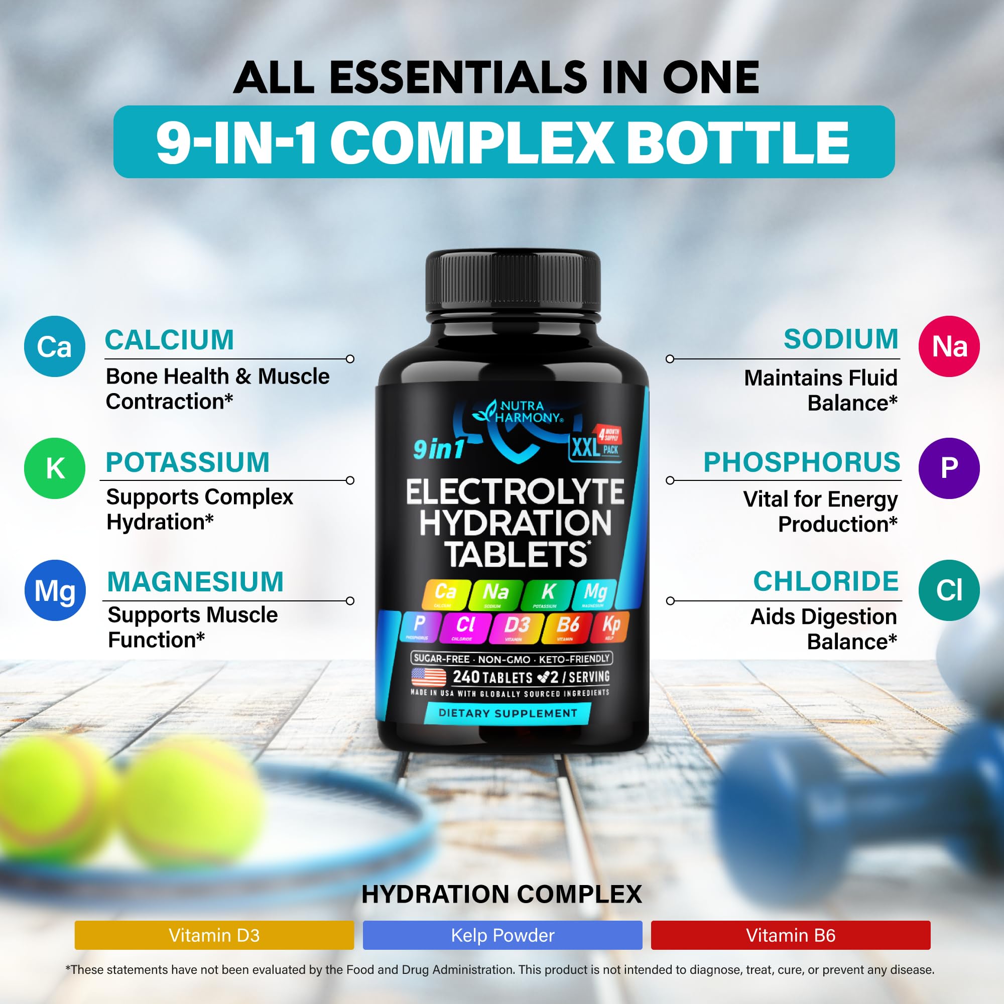 Foto 4 | Tabletas Electrolíticas Nutraharmony Con Magnesio Y Sodio 240 Tabletas - Venta Internacional.