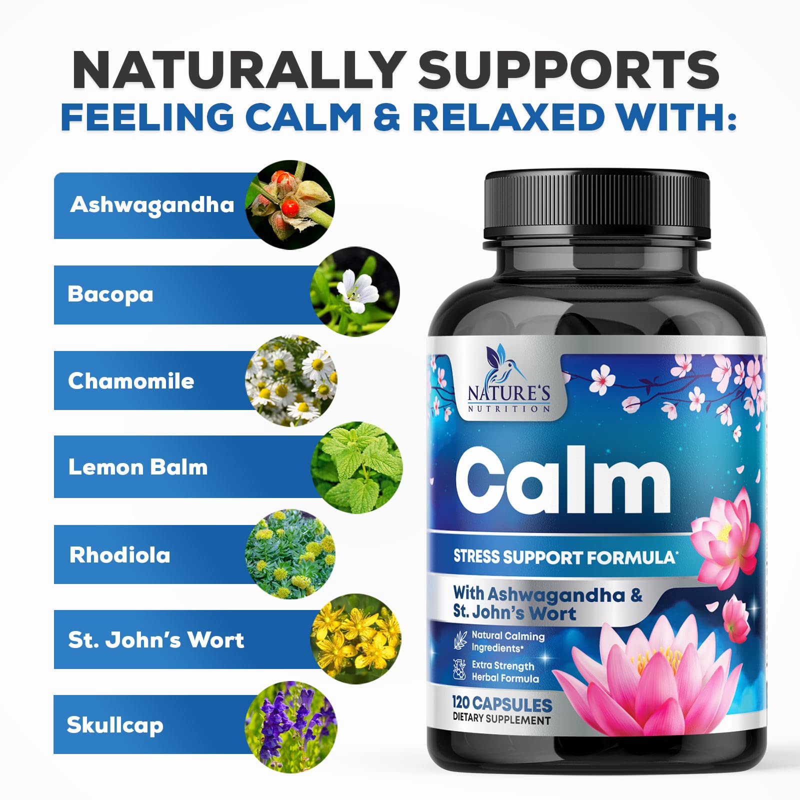 Foto 4 pulgar | Suplemento Nature's Nutrition Calm Support 120 Cápsulas - Venta Internacional.