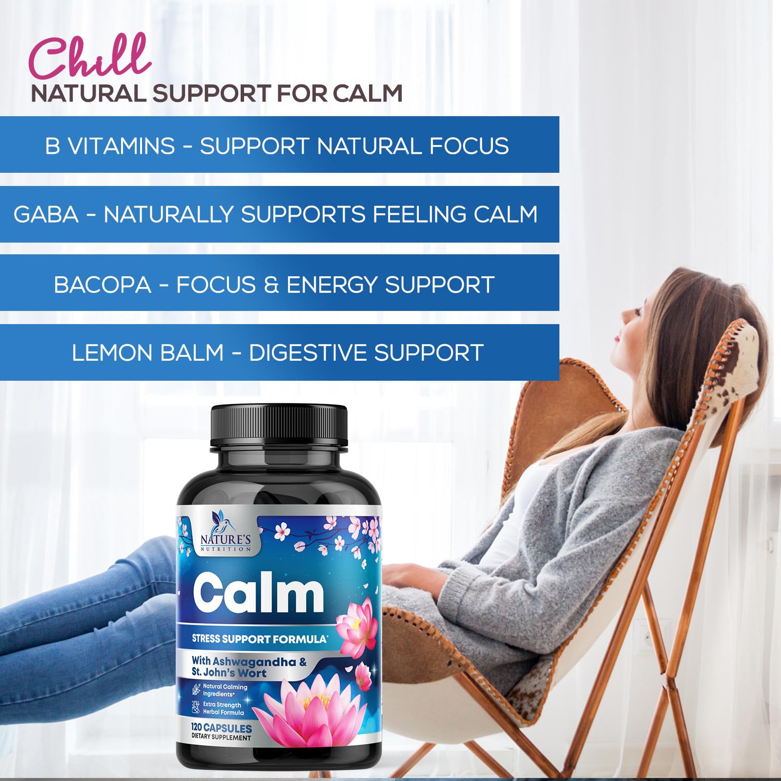 Foto 7 pulgar | Suplemento Nature's Nutrition Calm Support 120 Cápsulas - Venta Internacional.
