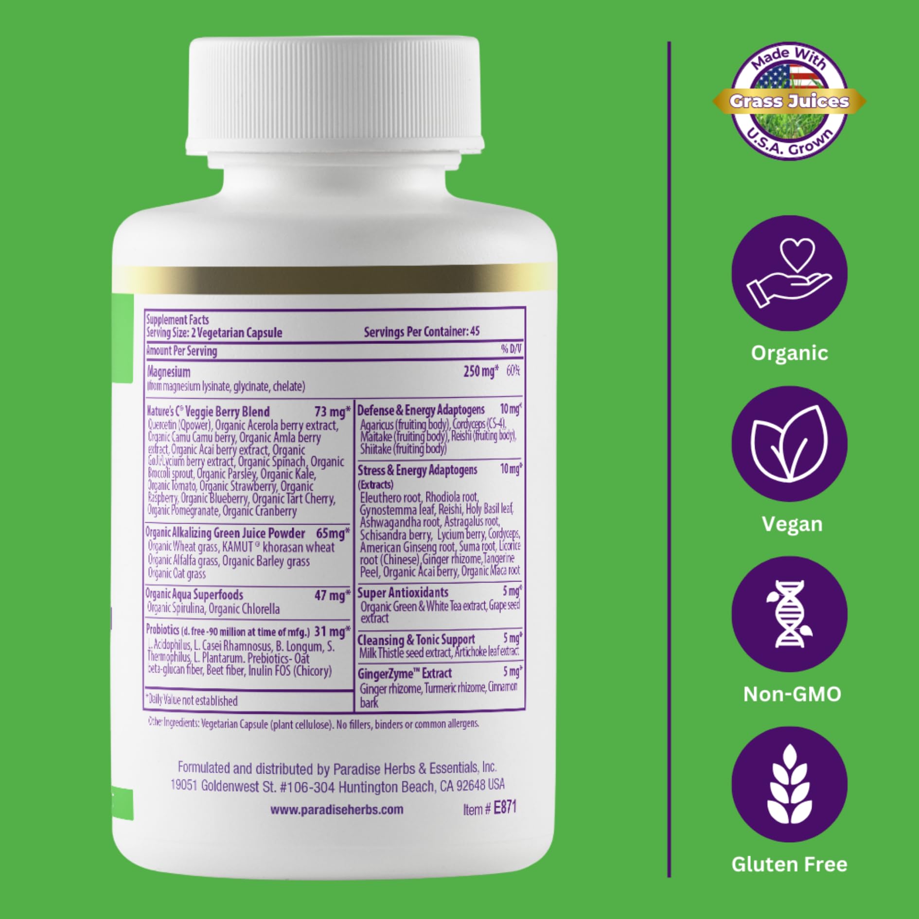 Foto 5 | Suplemento De Magnesio Paradise Herbs Earth's Blend 90 Cápsulas - Venta Internacional.