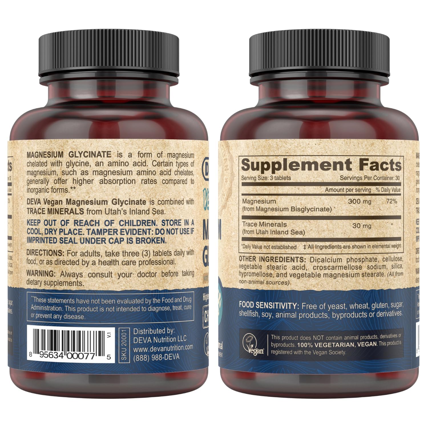 Foto 3 pulgar | Suplemento Deva Glicinato De Magnesio Vegano 300 Mg 90 Comprimidos - Venta Internacional.