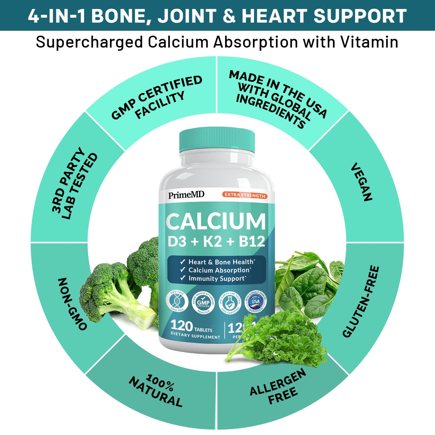 Foto 4 pulgar | Suplemento Calcio Primemd 4 en 1 1200 Mg con Vitamina D3 K2 B12 - Venta Internacional