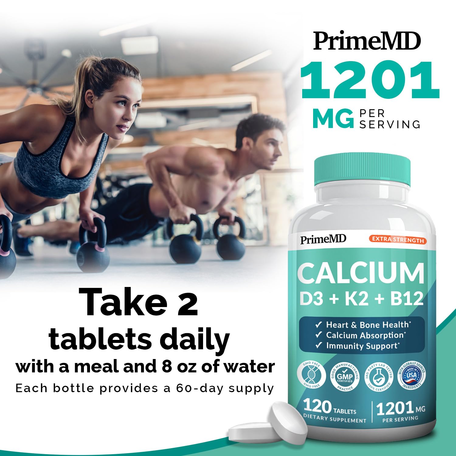 Foto 7 pulgar | Suplemento Calcio Primemd 4 en 1 1200 Mg con Vitamina D3 K2 B12 - Venta Internacional