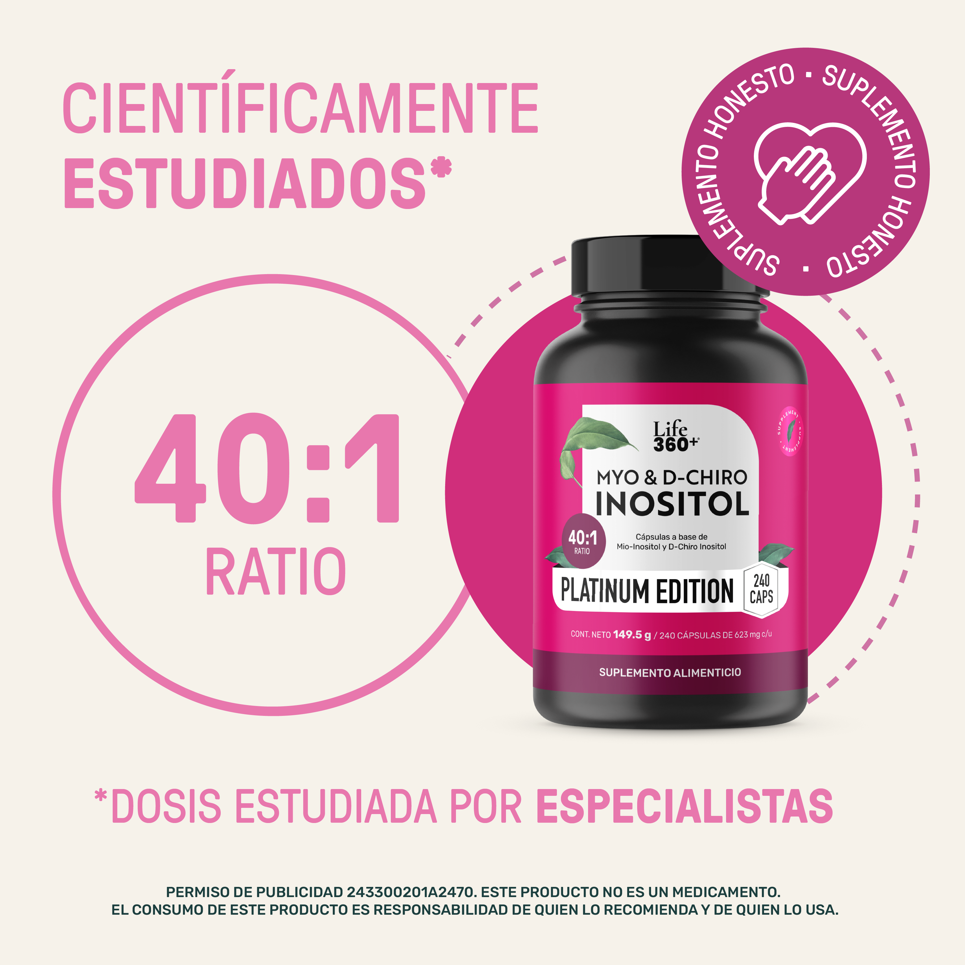 Foto 4 | Life 360+ Inositol Platinum 240 Caps Mio Inositol D-chiro