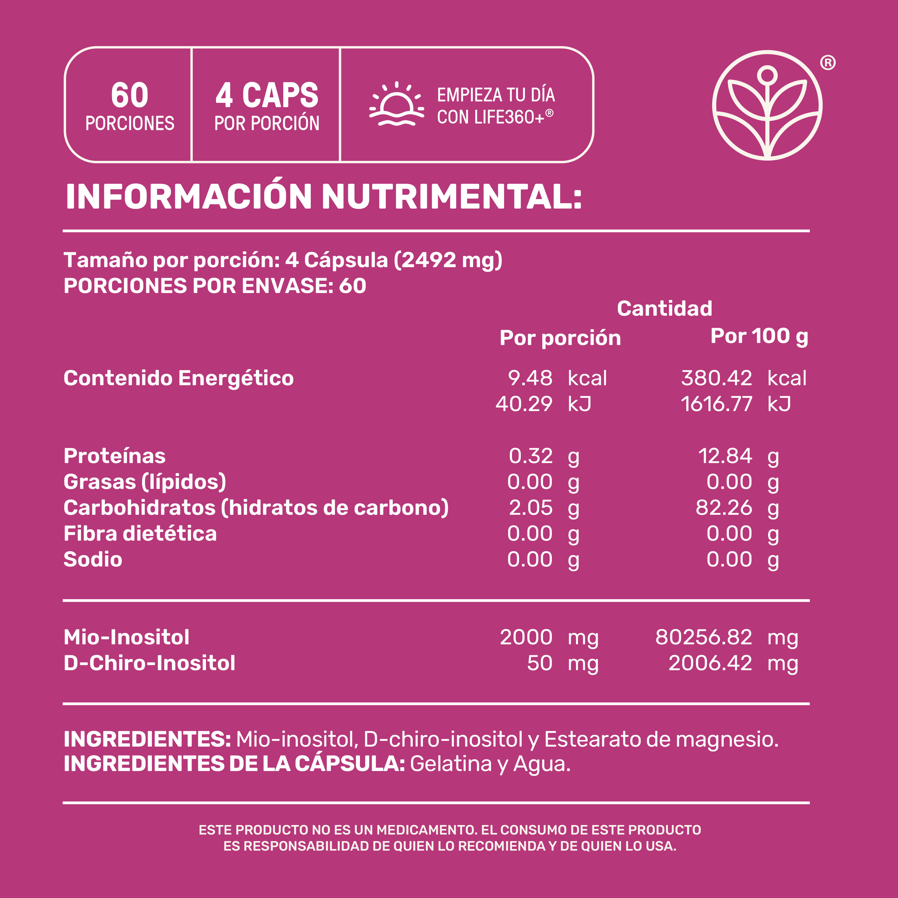 Foto 6 pulgar | Life 360+ Inositol Platinum 240 Caps Mio Inositol D-chiro