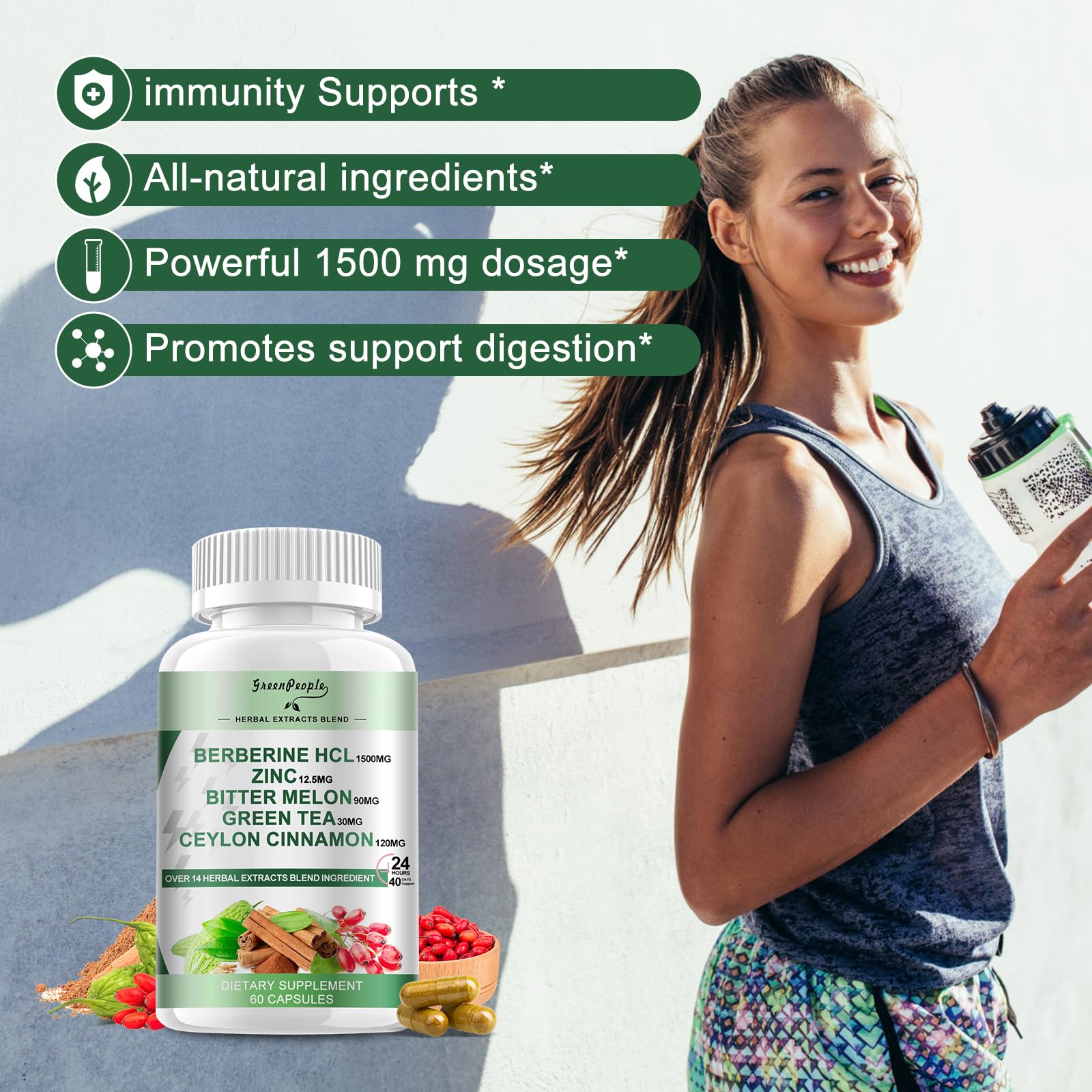 Foto 4 pulgar | Suplemento Greenpeople Berberine 1500 Mg con Canela de Ceilán 60 - Venta Internacional