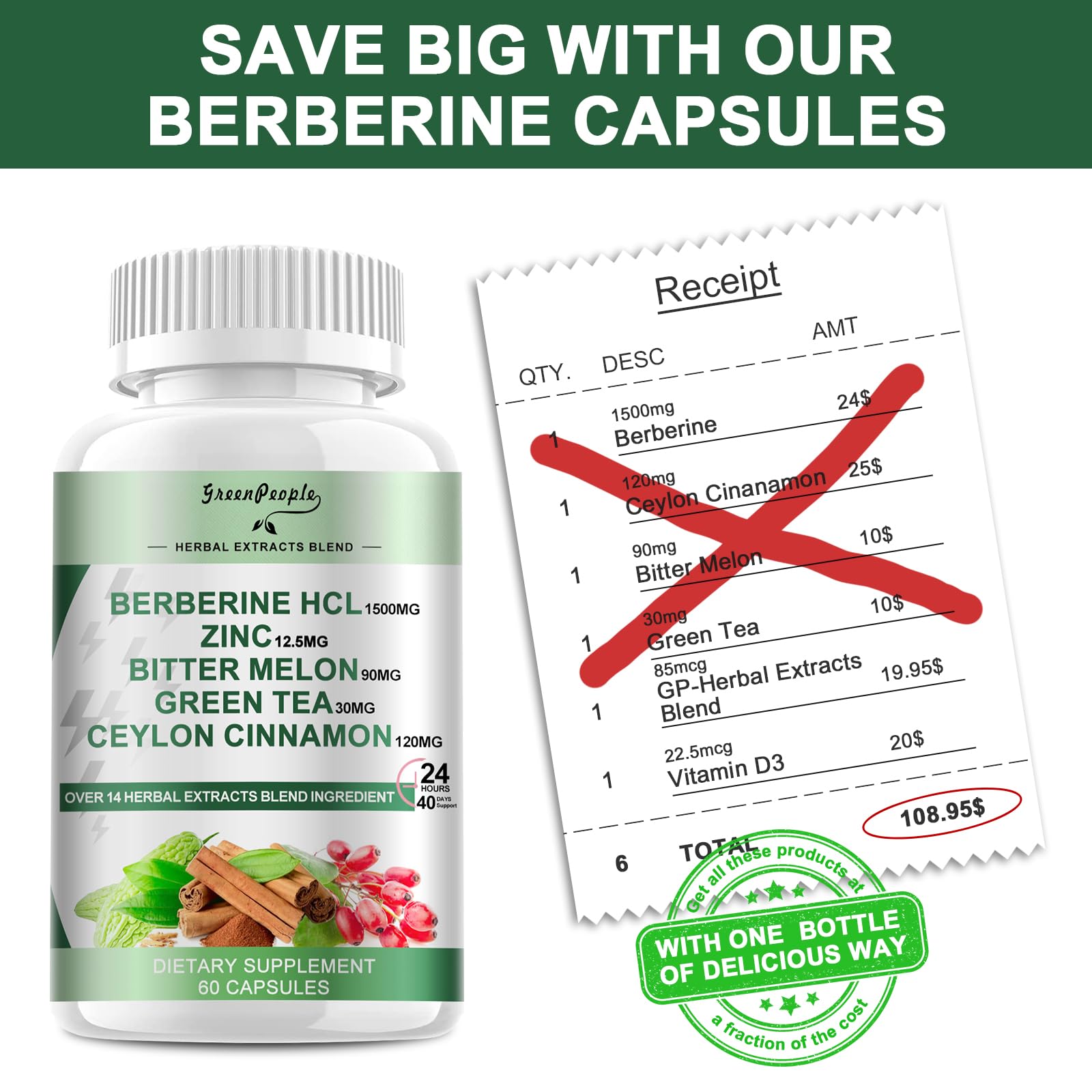 Foto 8 pulgar | Suplemento Greenpeople Berberine 1500 Mg con Canela de Ceilán 60 - Venta Internacional