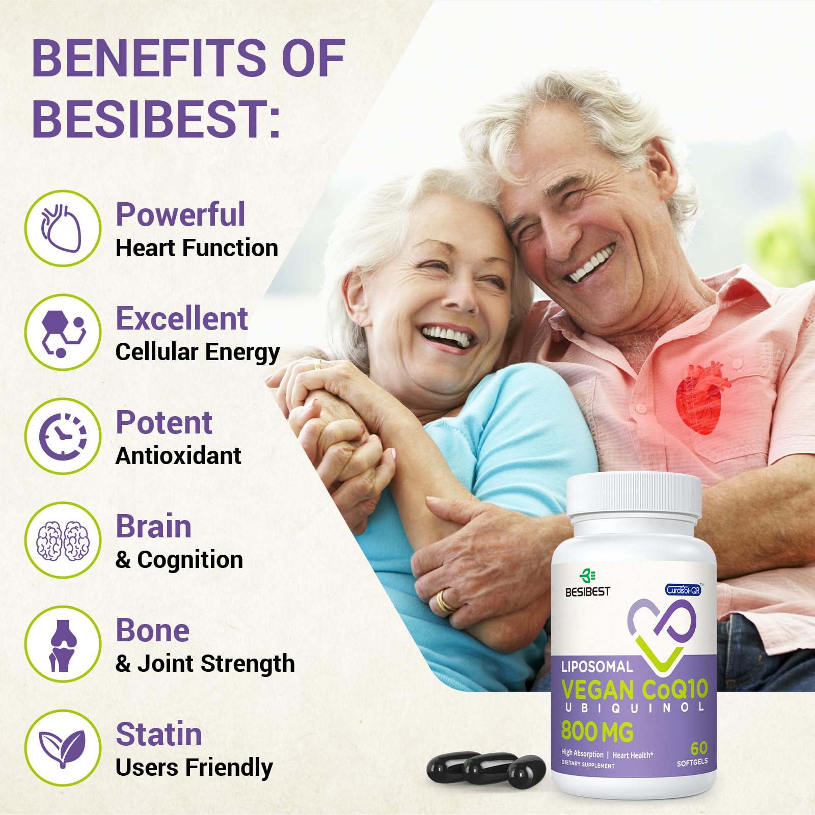 Foto 8 pulgar | Suplemento de Ubiquinol Liposomal CoQ10 Besibest 60 Cápsulas - Venta Internacional