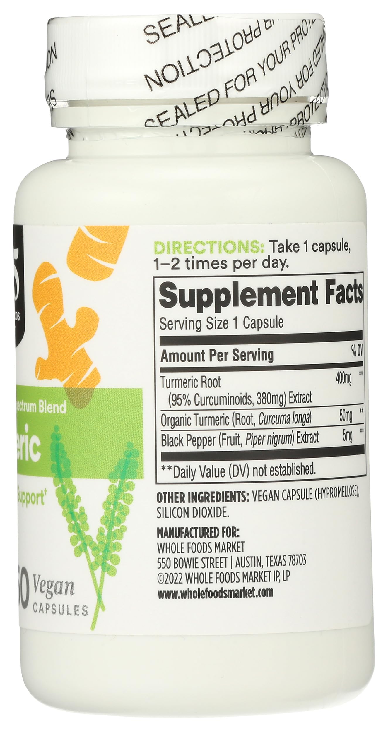 Foto 5 | Suplemento 365 by Whole Foods Market Cúrcuma 60 Comprimidos - Venta Internacional