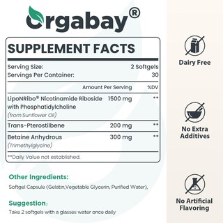 Foto 2 | Suplemento Liposomal de Ribósido de Nicotinamida Orgabay 2000 mg -Venta Internacional