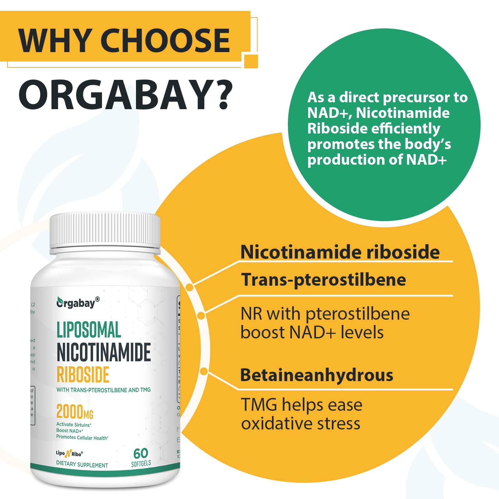 Foto 6 pulgar | Suplemento Liposomal de Ribósido de Nicotinamida Orgabay 2000 mg -Venta Internacional