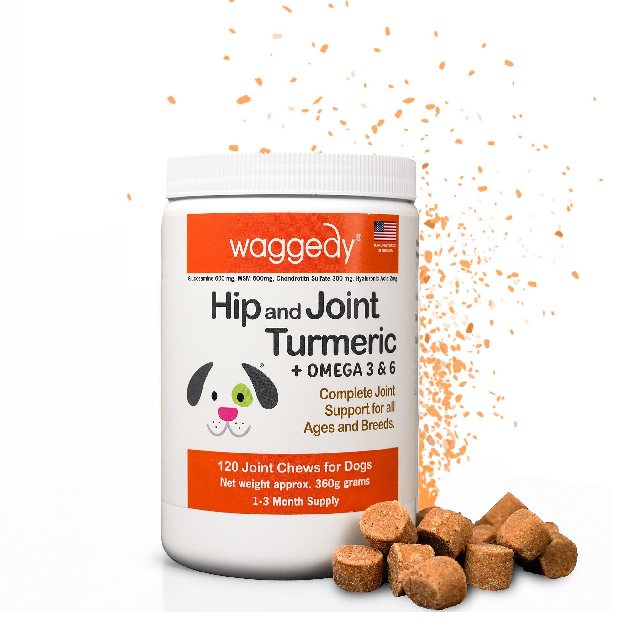Foto 2 pulgar | Suplemento Para Perros Waggedy Hip And Joint Con Cúrcuma, 120 Masticables - Venta Internacional.