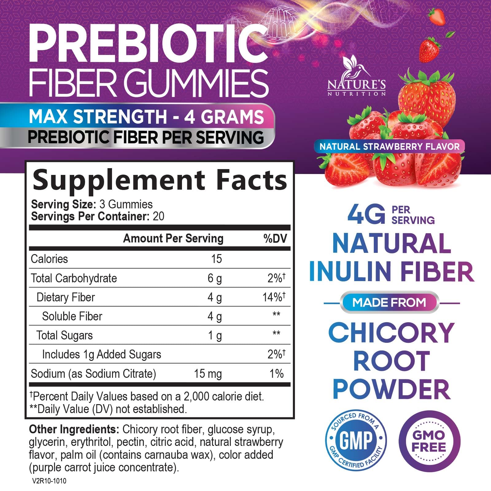 Foto 3 pulgar | Prebioticos Fiber Gummies Nature's Nutrition 60 Unidades - Venta Internacional