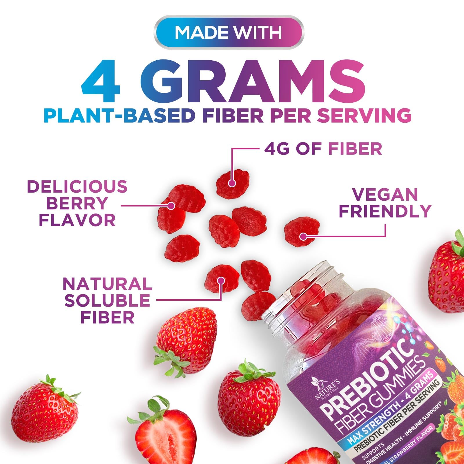 Foto 6 pulgar | Prebioticos Fiber Gummies Nature's Nutrition 60 Unidades - Venta Internacional