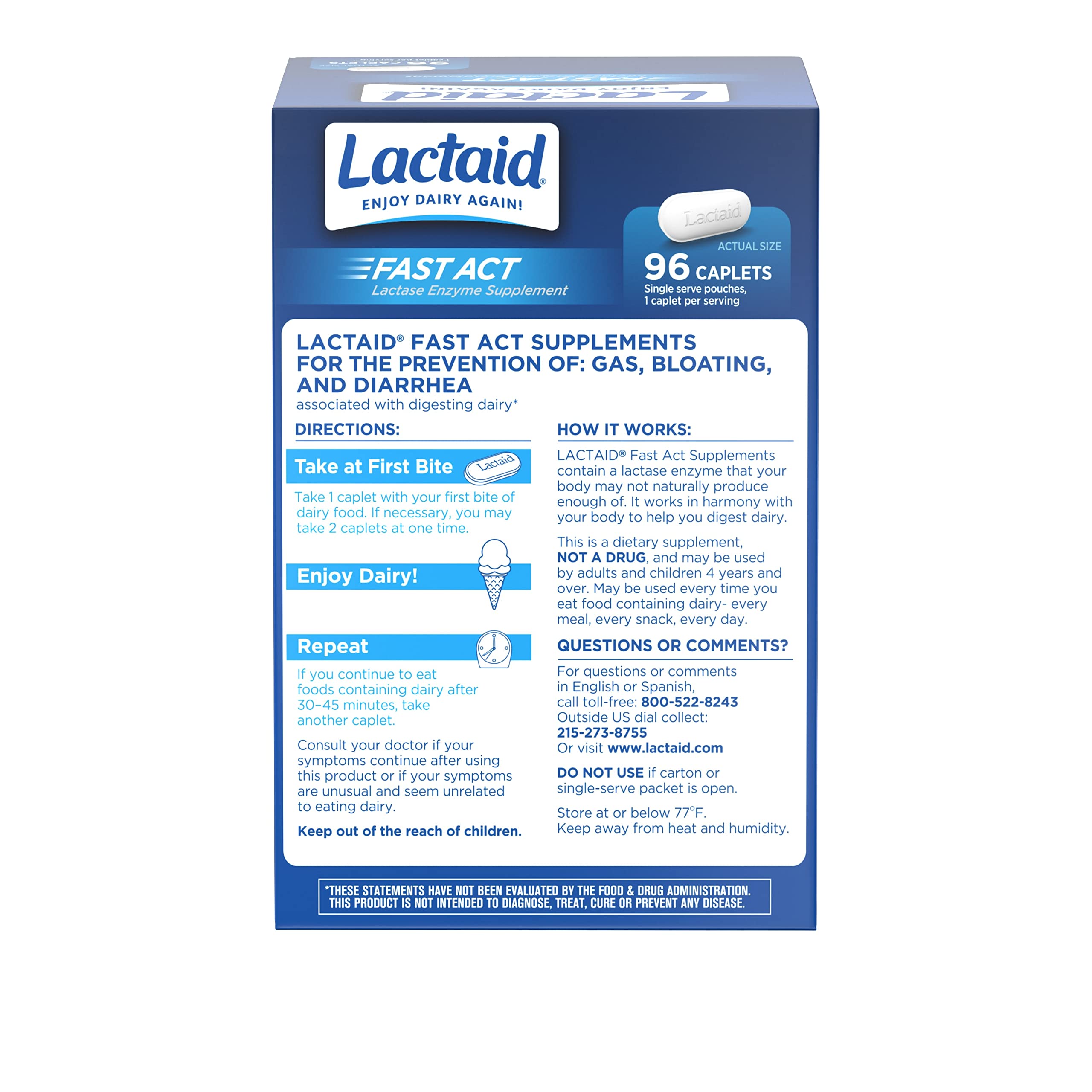 Foto 7 | Cápsulas De Lactaid Fast Act Para Intolerancia A La Lactosa, 96 Paquetes De Viaje - Venta Internacional.