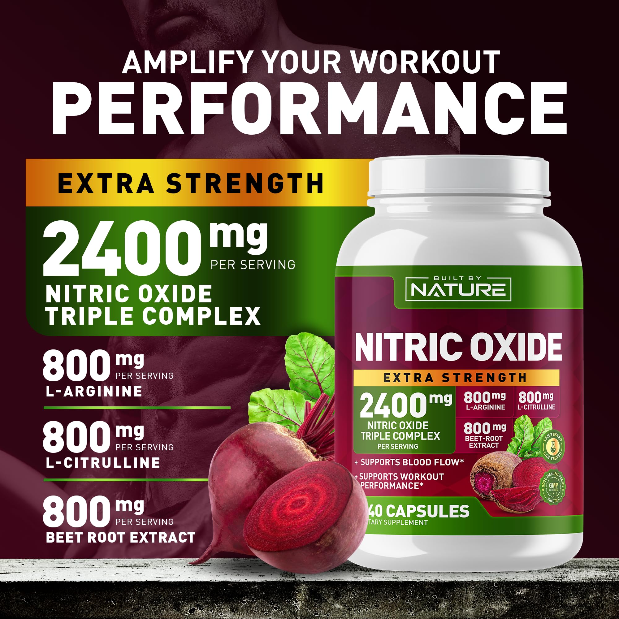 Foto 3 pulgar | Suplemento Óxido Nítrico Built By Nature 2400 Mg 240 Cápsulas - Venta Internacional