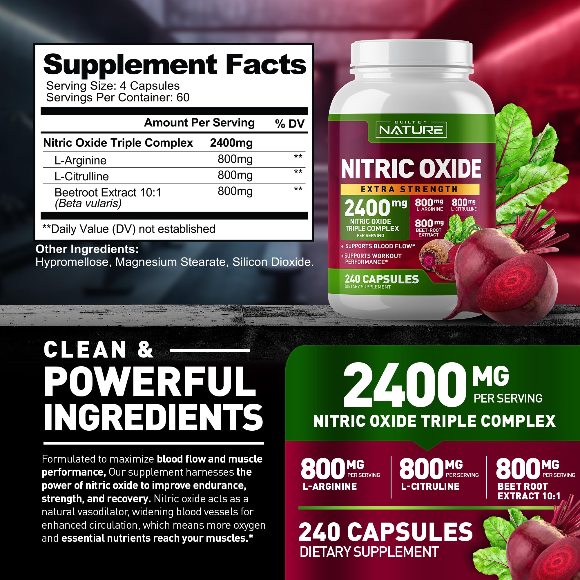 Foto 7 | Suplemento Óxido Nítrico Built By Nature 2400 Mg 240 Cápsulas - Venta Internacional