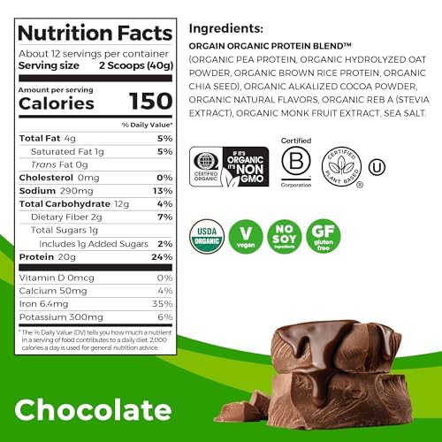 Foto 3 pulgar | Proteína Orgain Orgain Organic Vegan Chocolate 480 g - Venta Internacional