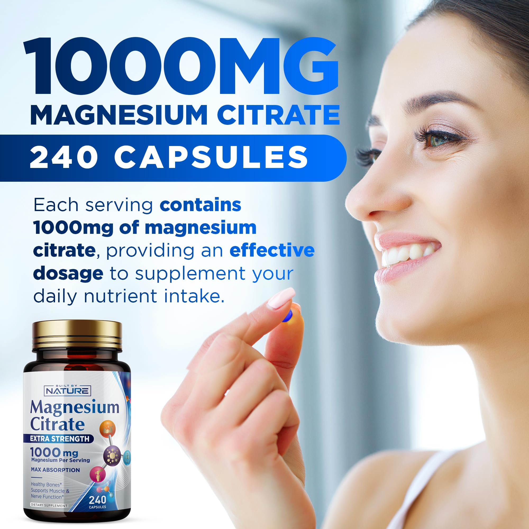 Foto 4 pulgar | Suplemento Citrato de Magnesio Built By Nature 1000 Mg 240 Cápsulas - Venta Internacional