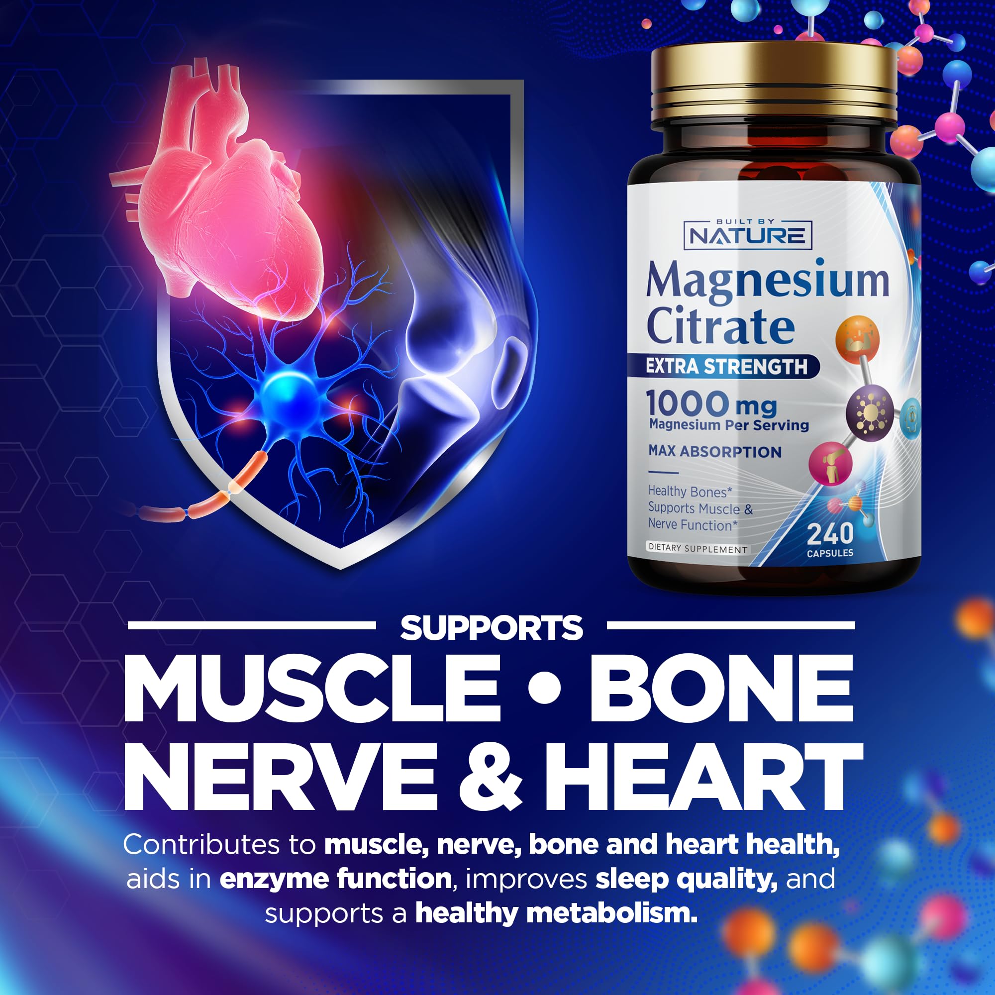 Foto 5 pulgar | Suplemento Citrato de Magnesio Built By Nature 1000 Mg 240 Cápsulas - Venta Internacional