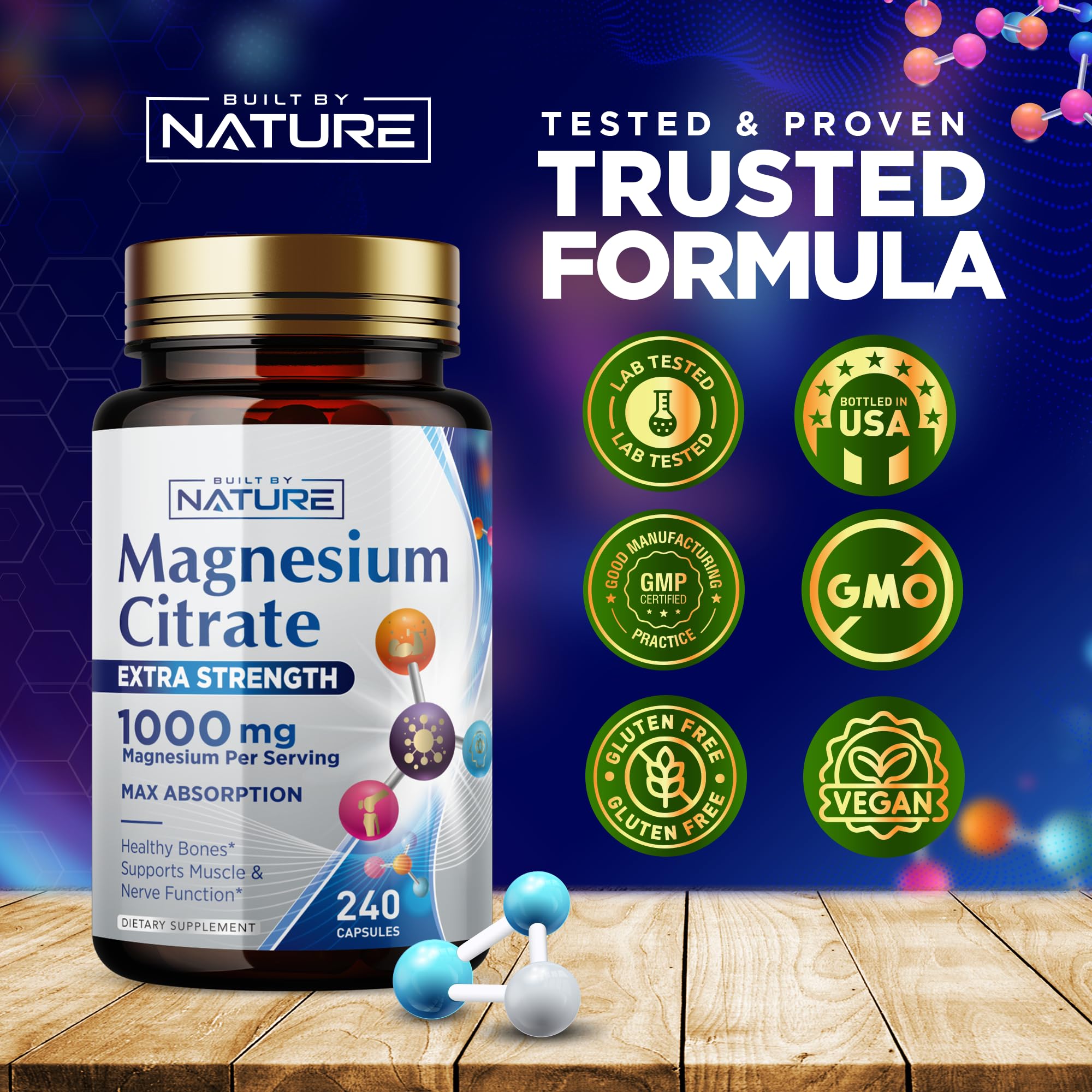 Foto 8 pulgar | Suplemento Citrato de Magnesio Built By Nature 1000 Mg 240 Cápsulas - Venta Internacional