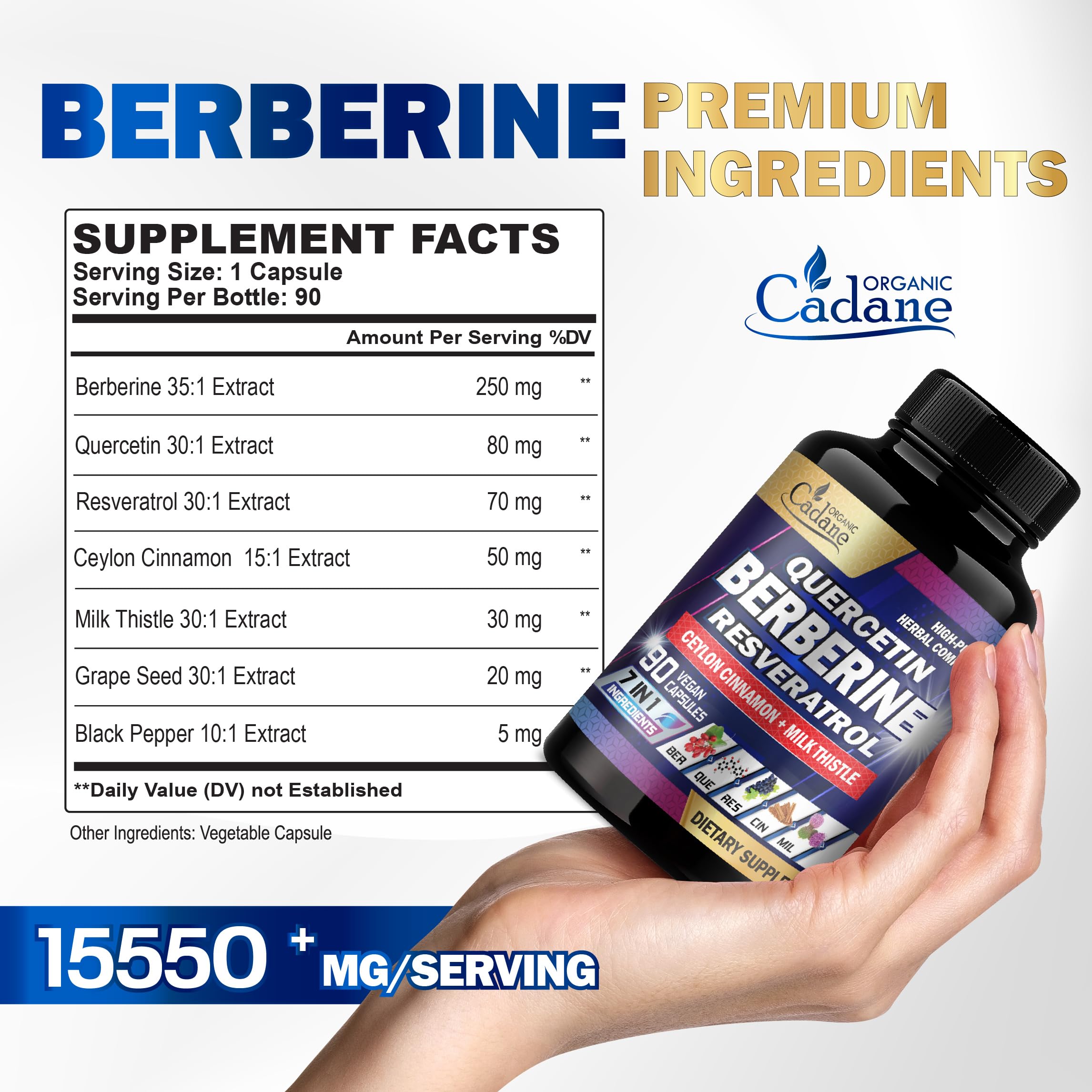 Foto 3 pulgar | Berberina Organic Cadane 90 Capsulas-Venta Internacional