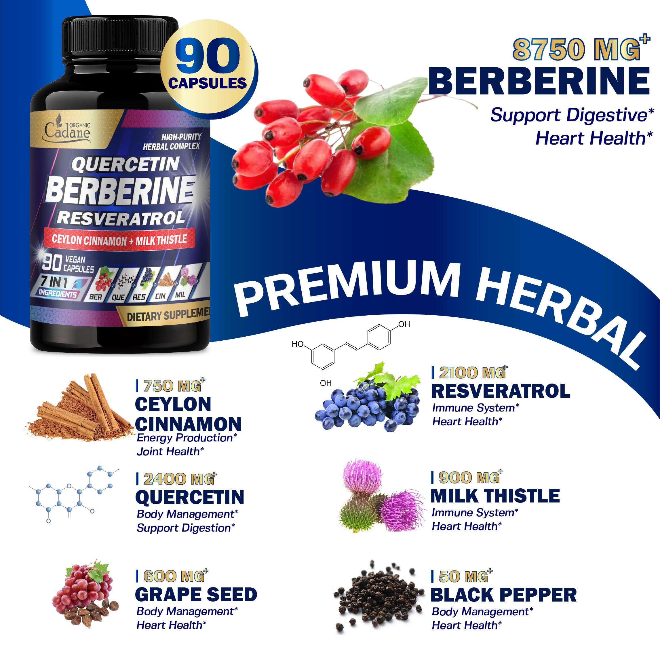 Foto 5 pulgar | Berberina Organic Cadane 90 Capsulas-Venta Internacional
