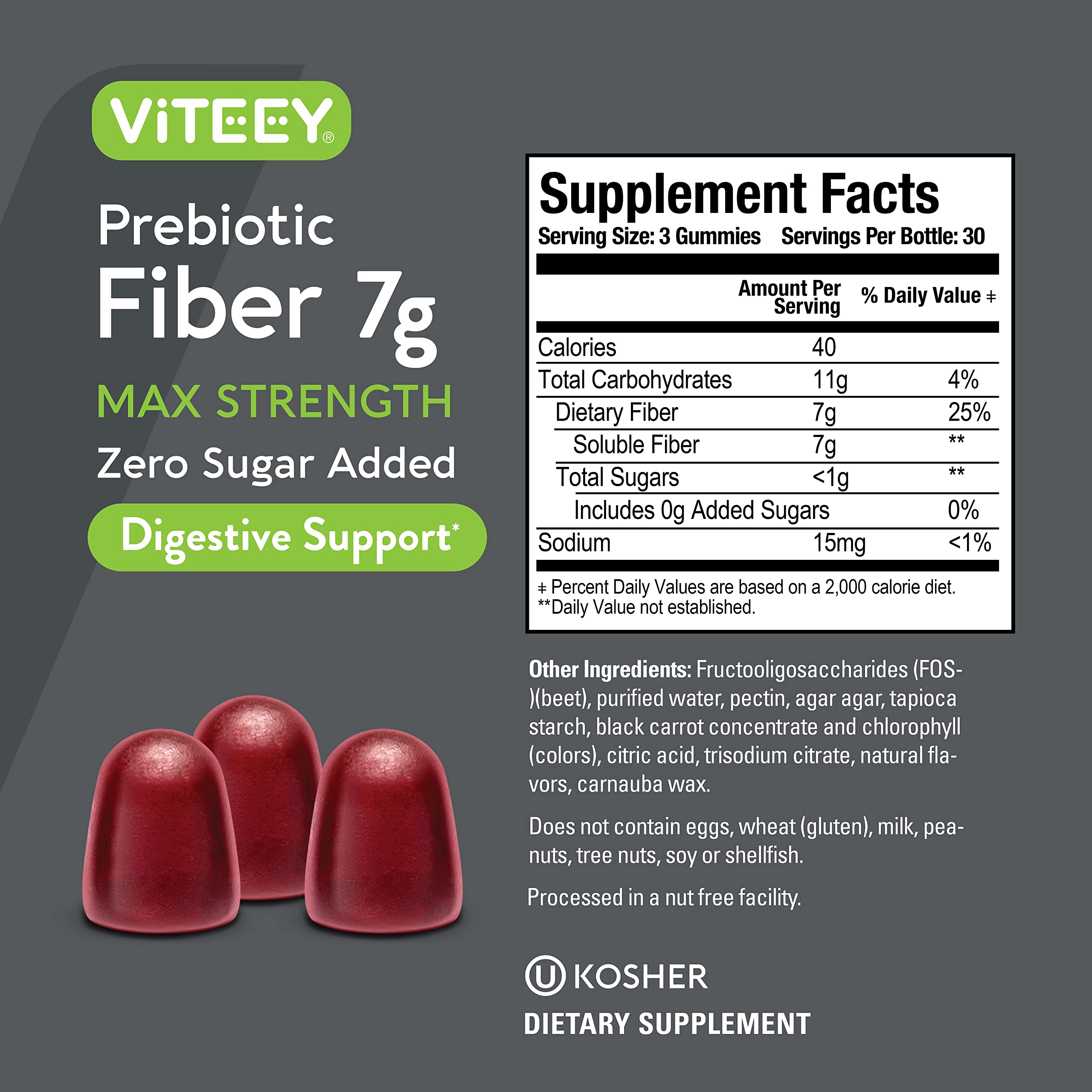 Foto 5 pulgar | Suplemento De Fibra Gummies Viteey Prebiotic 7 G Para Adultos 180 Unidades - Venta Internacional.