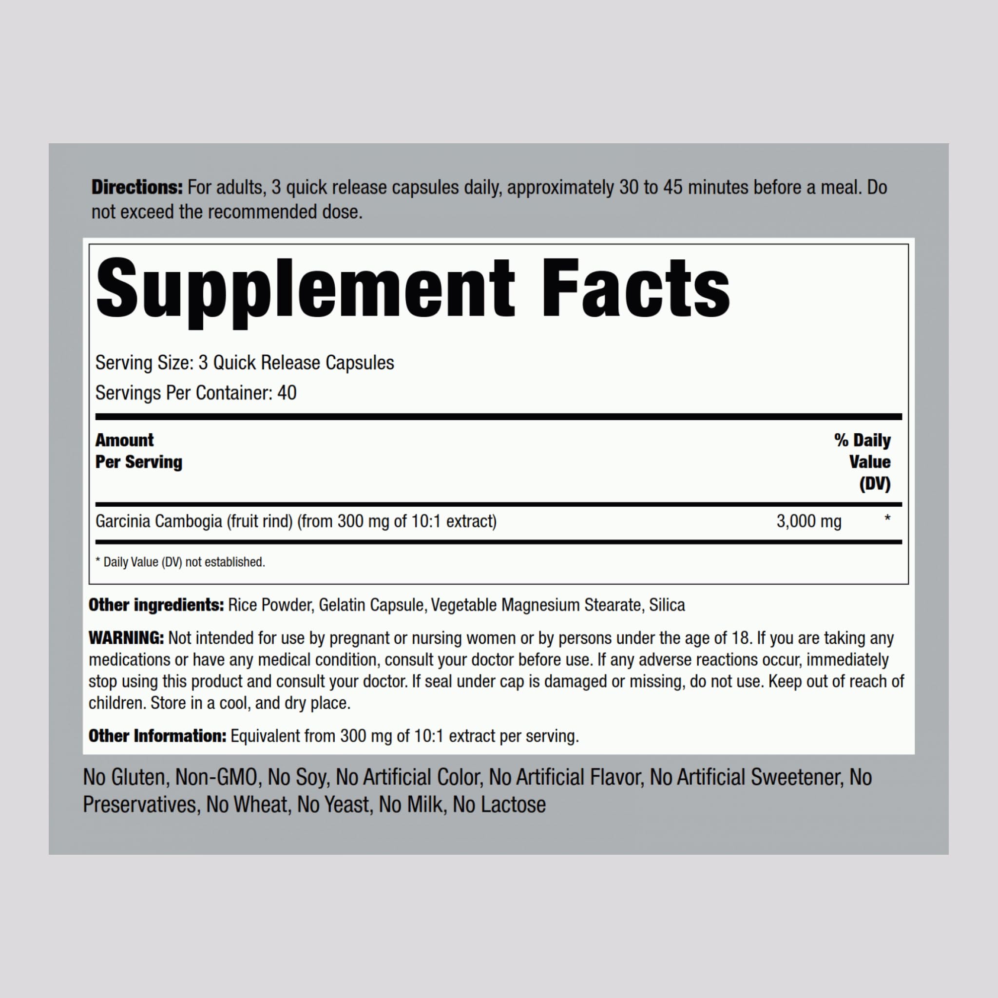 Foto 3 pulgar | Suplemento De Extracto De Garcinia Cambogia De Piping Rock 3000 Mg - Venta Internacional.