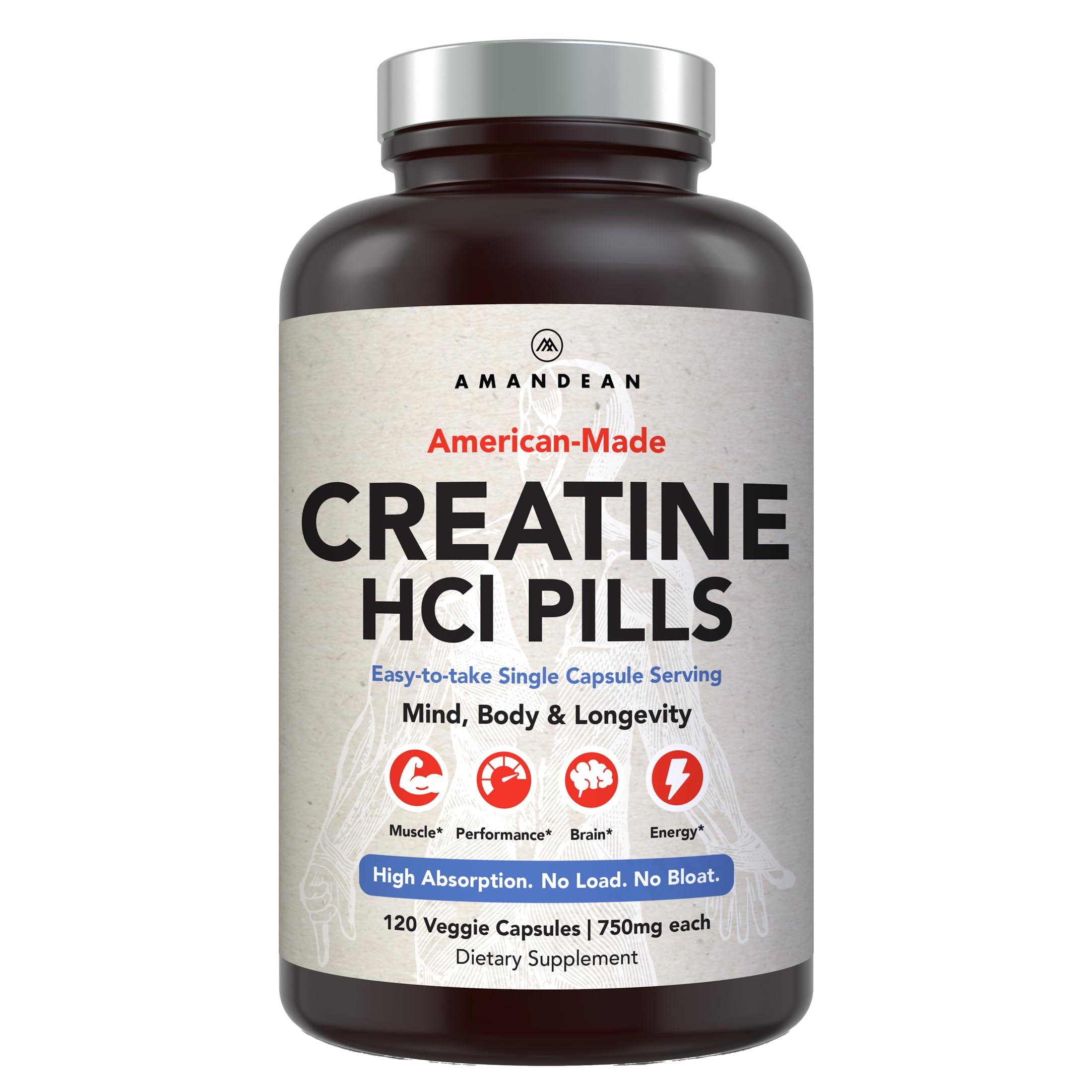 Foto 2 pulgar | Suplemento Amandean Creatina Hcl Pills 120 Cápsulas Vegetarianas - Venta Internacional.