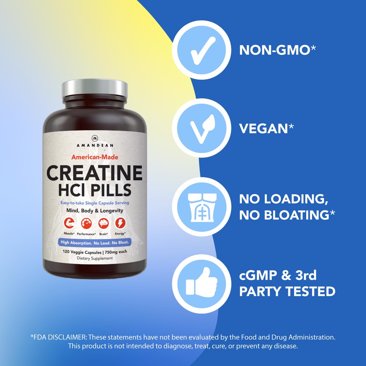 Foto 2 | Suplemento Amandean Creatina Hcl Pills 120 Cápsulas Vegetarianas - Venta Internacional.