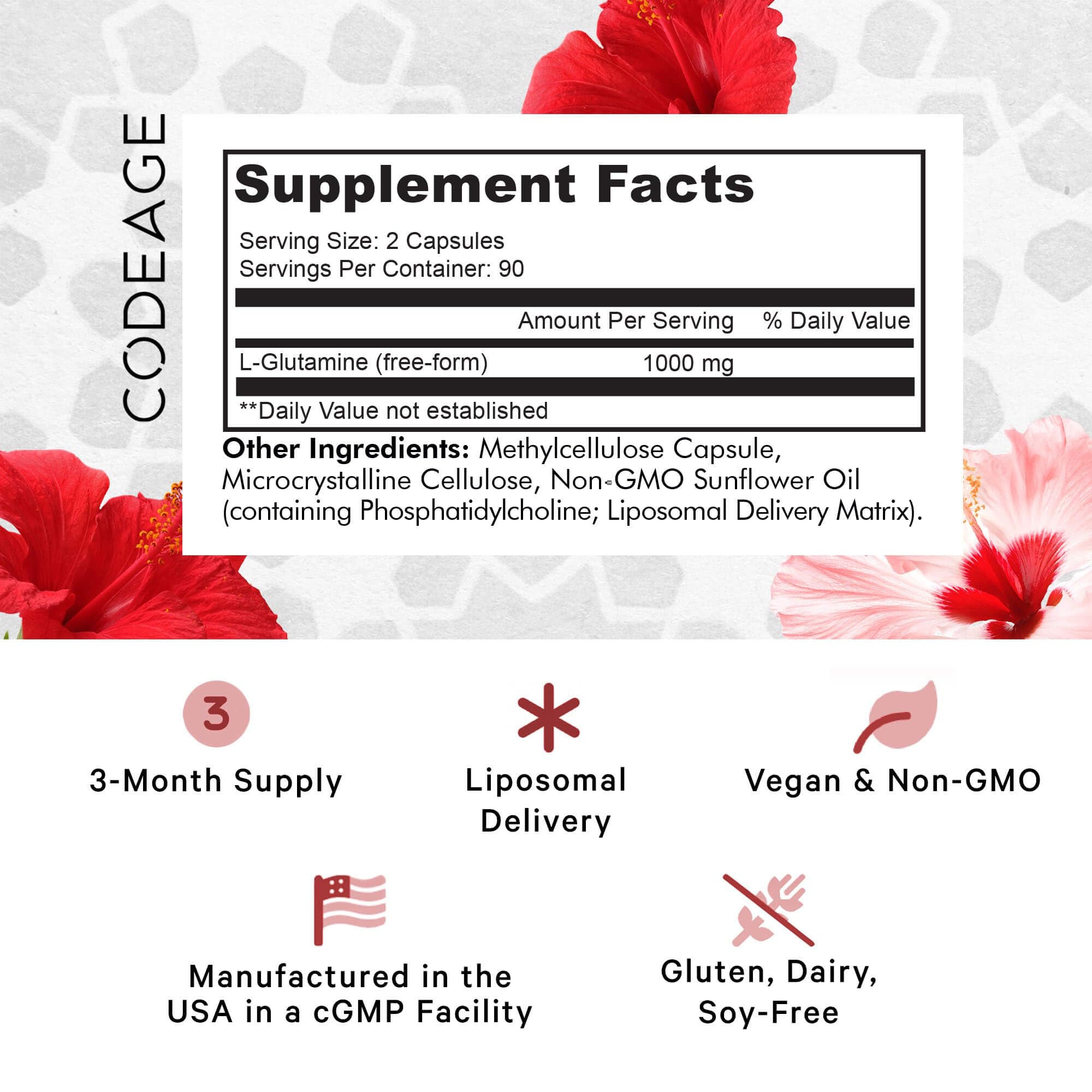 Foto 3 pulgar | Suplemento De L-glutamina Liposomal Codeage 1000 Mg 180 Cápsulas - Venta Internacional.
