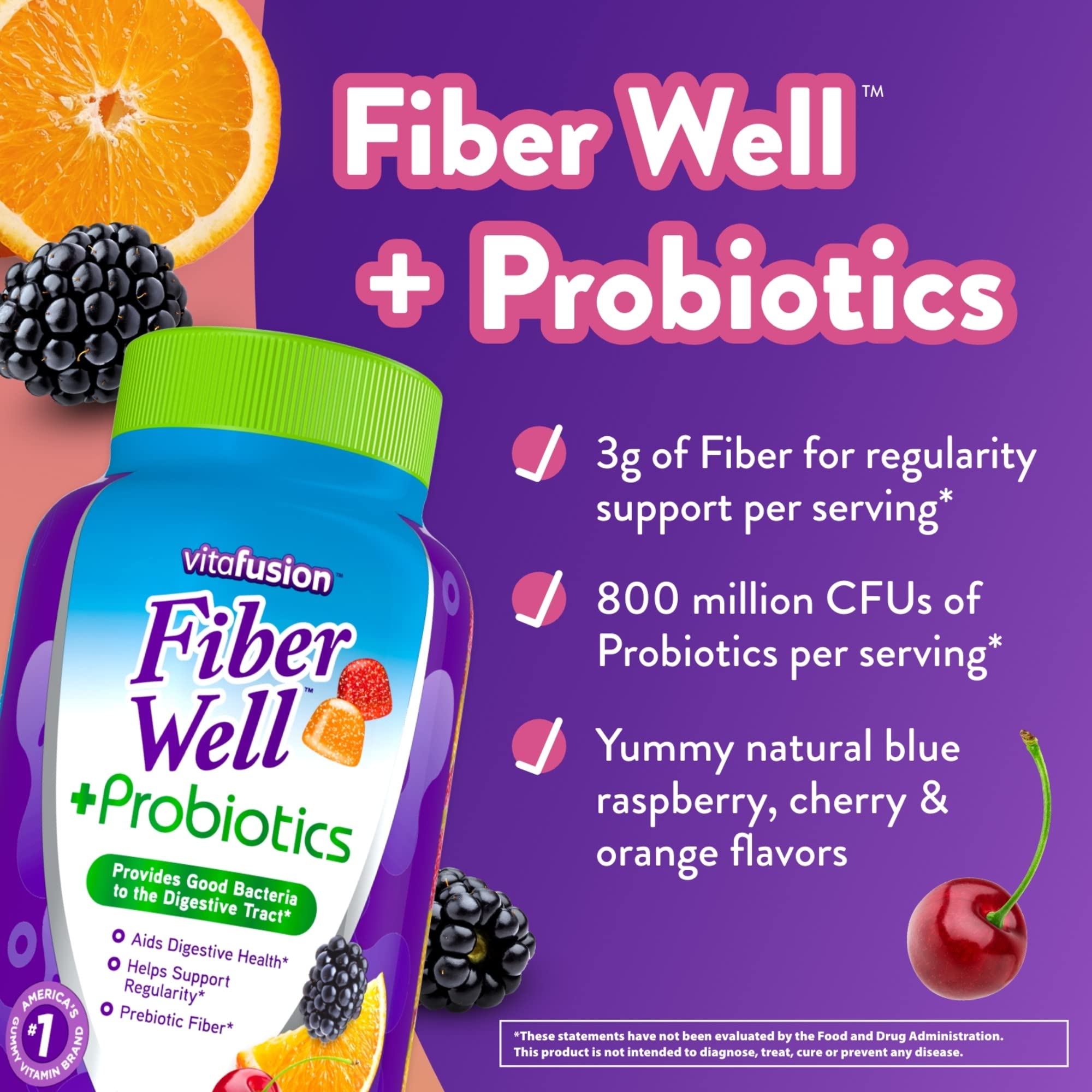 Foto 3 pulgar | Suplemento Vitafusion Fiber Well + Probiotics En Gomitas, 60 Unidades - Venta Internacional.