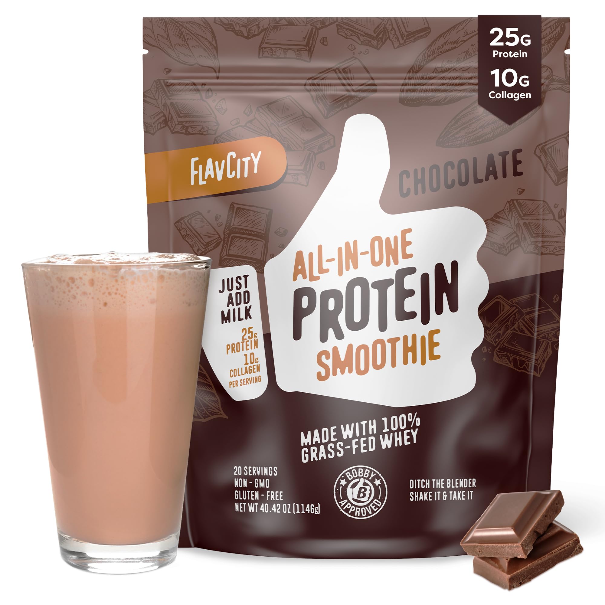Foto 2 pulgar | Smoothie De Proteína En Polvo Flavcity Chocolate, 1,2 Kg, De Animales Alimentados Con Pasto - Venta Internacional.