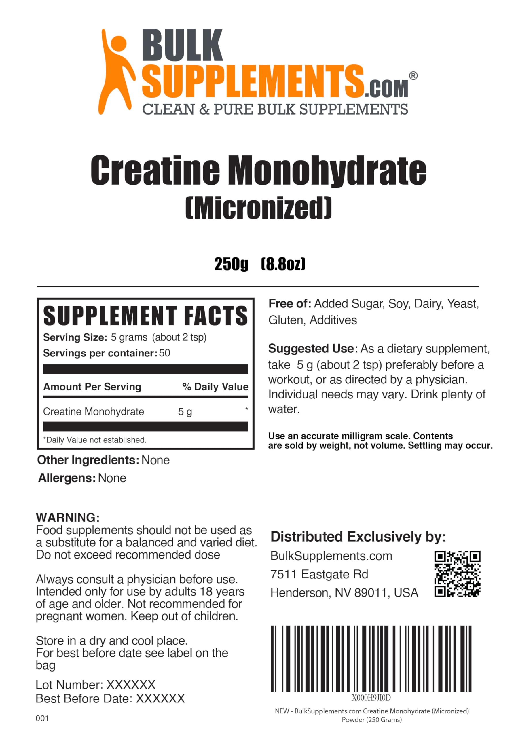 Foto 2 | Suplemento Bulksupplements.com Monohidrato De Creatina 250 G - Venta Internacional.