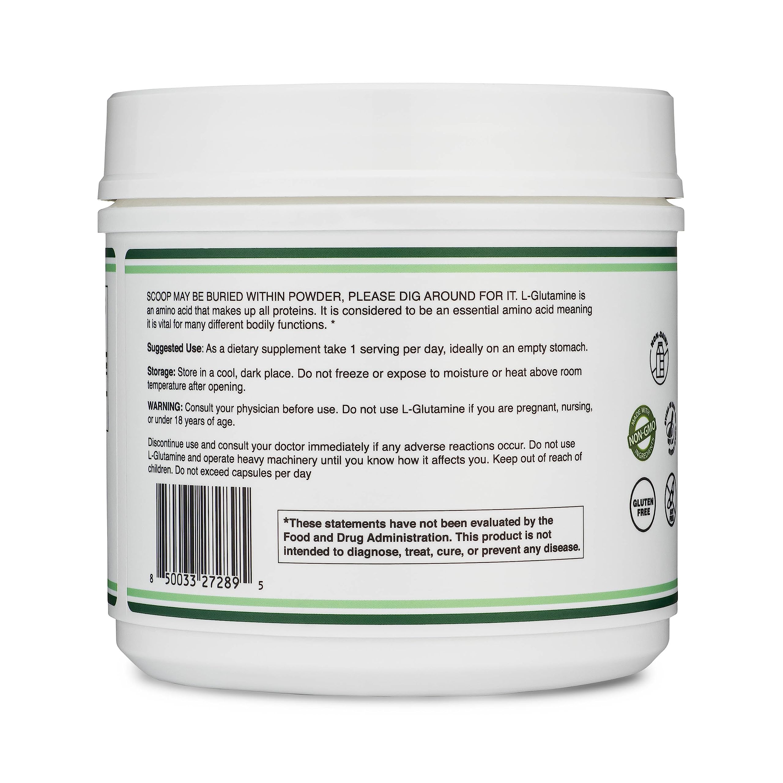 Foto 3 | L-glutamina En Polvo Double Wood 500 G (100 Porciones) Sin Sabor - Venta Internacional.