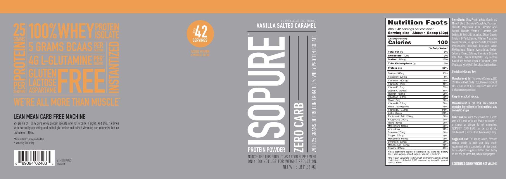 Foto 3 pulgar | Proteína En Polvo Isopure Zero Carb Whey Vanilla Saled Caramel - Venta Internacional.