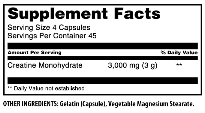 Foto 5 pulgar | Suplemento Amazing Formulas De Monohidrato De Creatina 3000 Mg 180 Cápsulas - Venta Internacional.