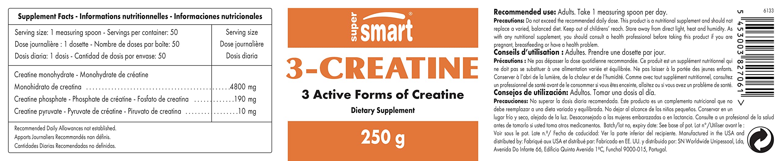 Foto 2 | Suplemento Supersmart De 3-creatina En Polvo De 250 G De Alta Resistencia - Venta Internacional.