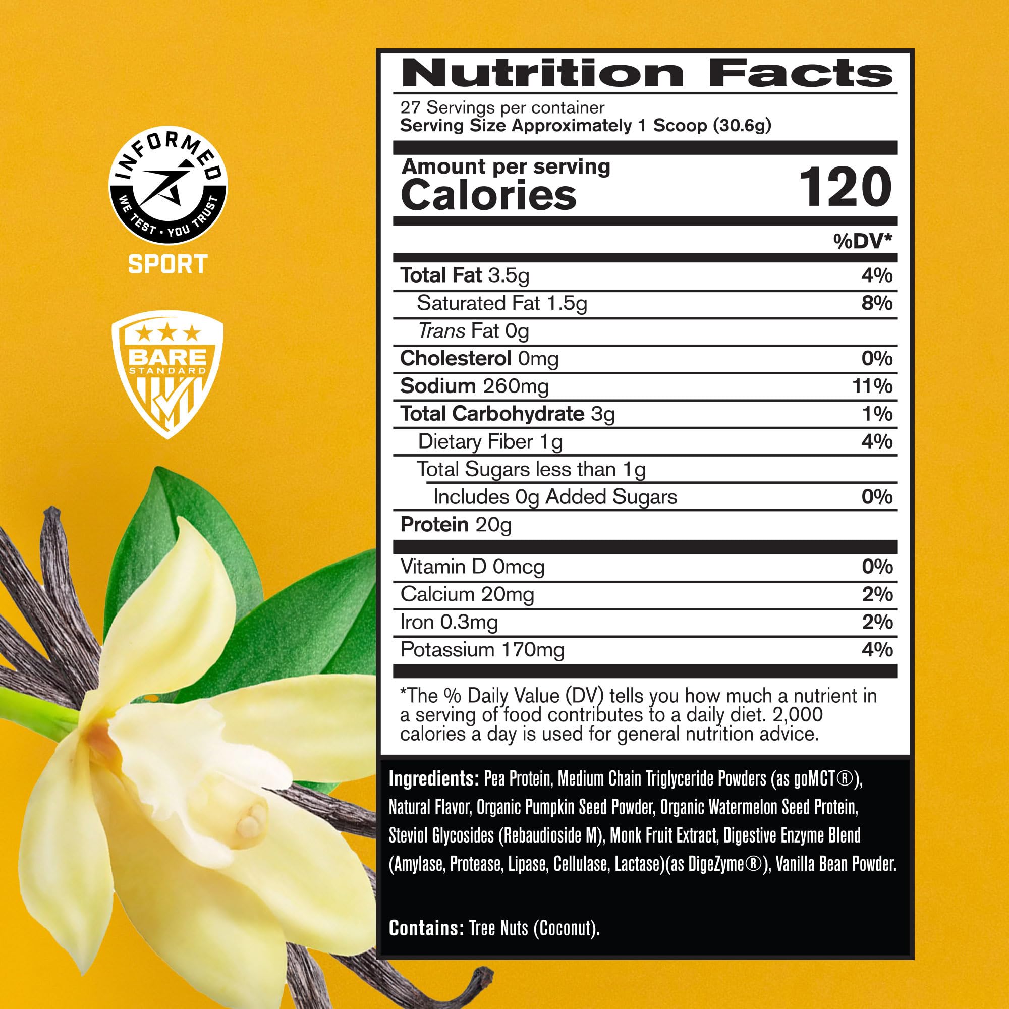 Foto 3 pulgar | Proteína En Polvo Bare Performance Nutrition Vegan Vanilla 27 Raciones - Venta Internacional.