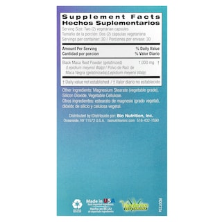 Foto 2 | Maca Negra Gelatinizada Supplement Bio Nutrition 60 Cápsulas - Venta Internacional.