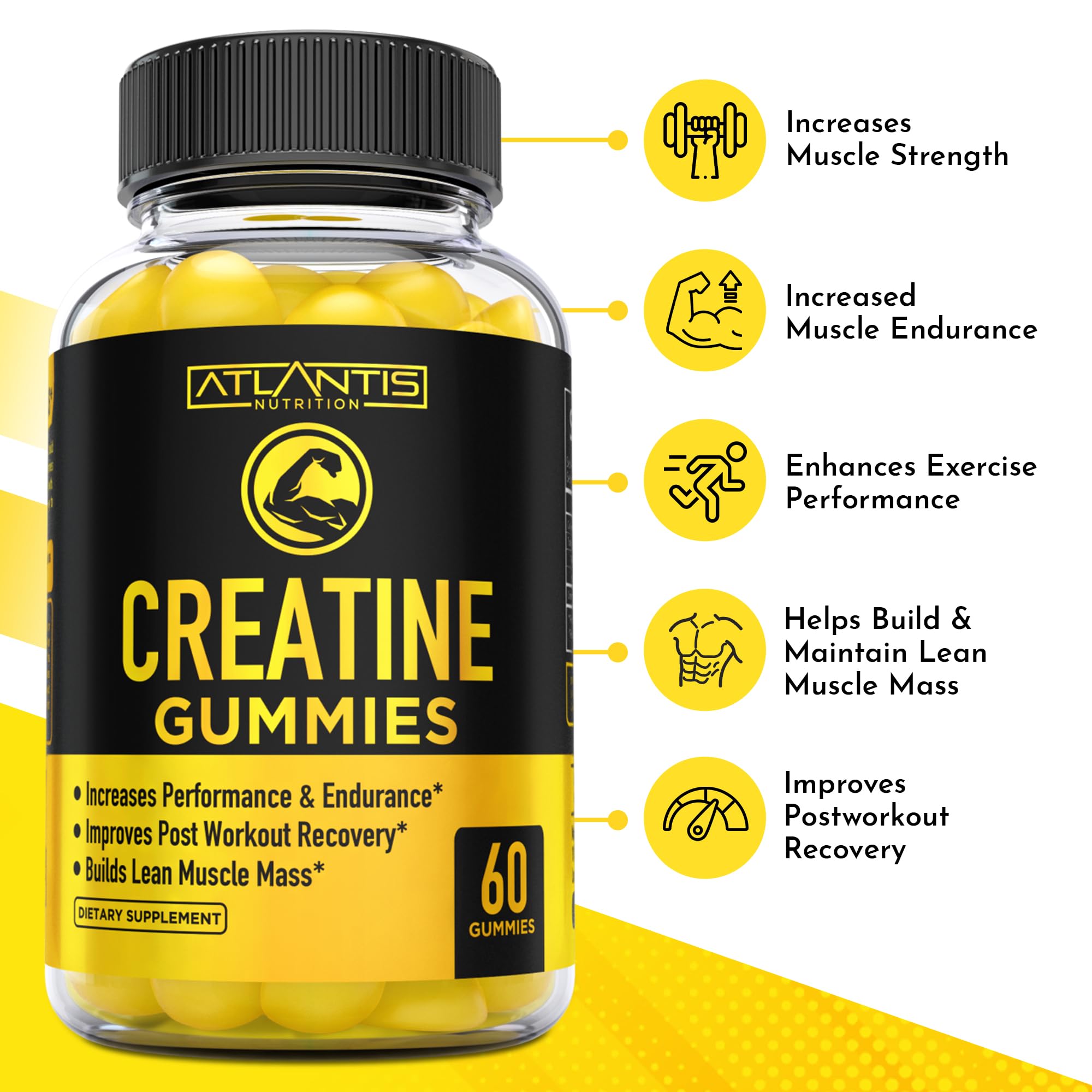Foto 3 pulgar | Gomitas De Monohidrato De Creatina Atlantis Nutrition 60 Gomitas - Venta Internacional.