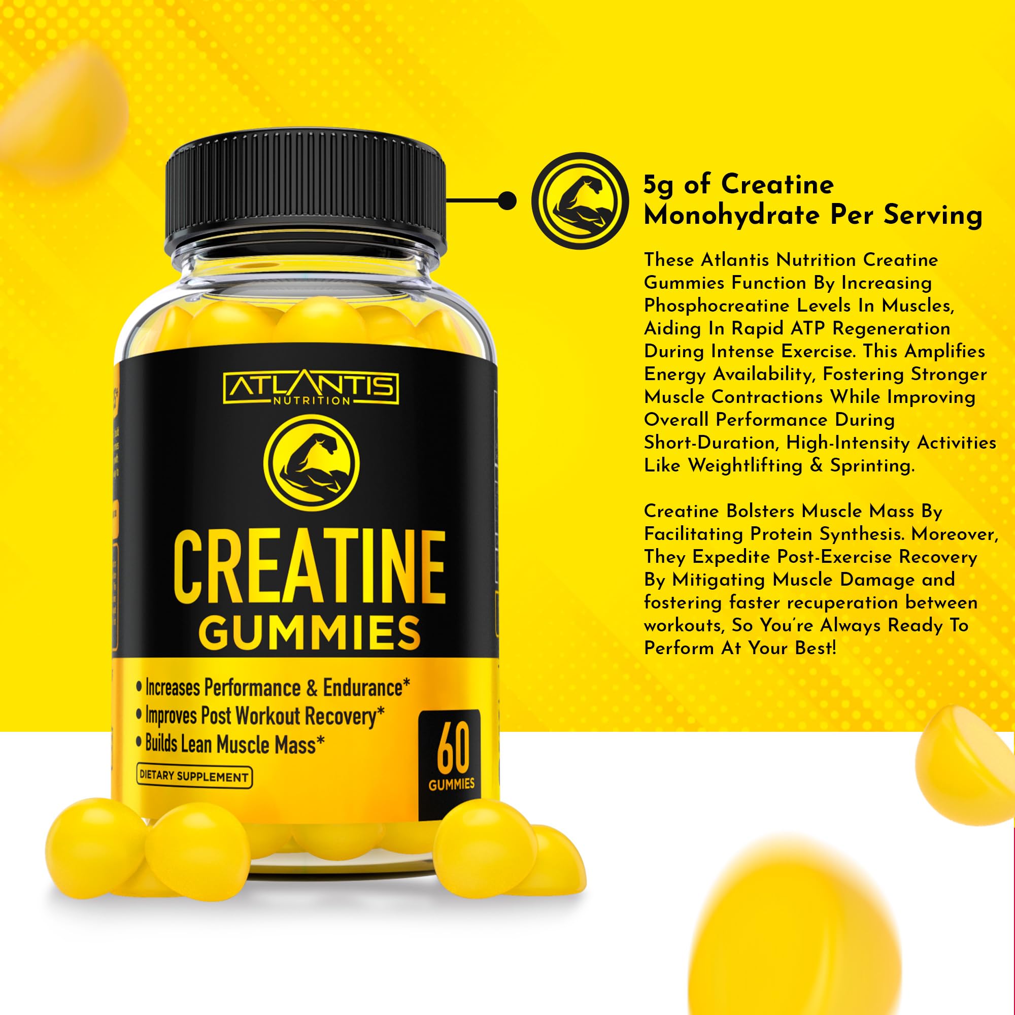 Foto 4 pulgar | Gomitas De Monohidrato De Creatina Atlantis Nutrition 60 Gomitas - Venta Internacional.
