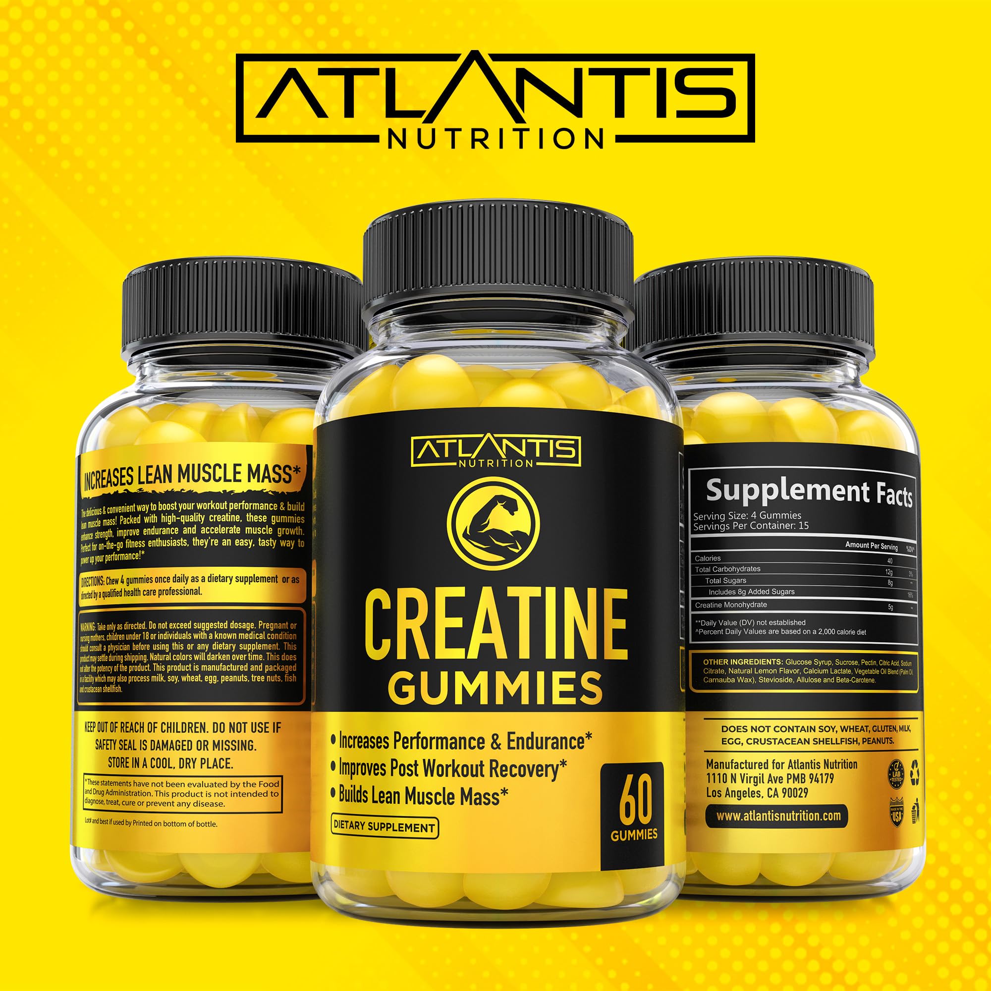 Foto 5 pulgar | Gomitas De Monohidrato De Creatina Atlantis Nutrition 60 Gomitas - Venta Internacional.