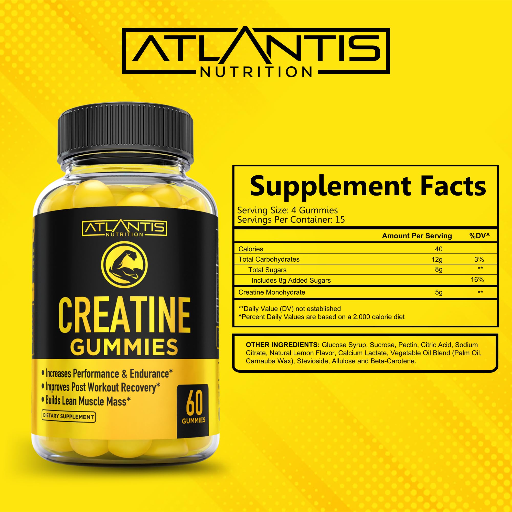 Foto 5 | Gomitas De Monohidrato De Creatina Atlantis Nutrition 60 Gomitas - Venta Internacional.