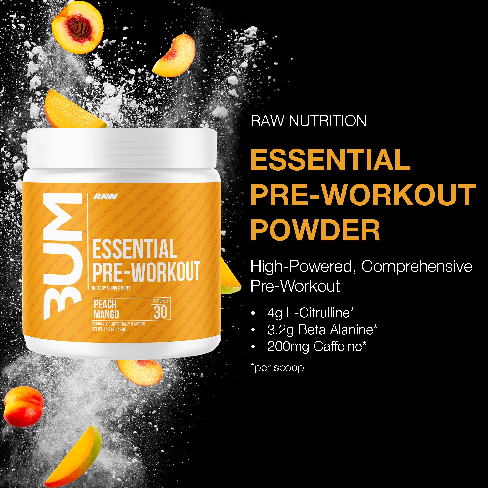 Foto 3 pulgar | Polvo De Preentrenamiento Raw Essential Pre Chris Bumstead Peach Mango - Venta Internacional.